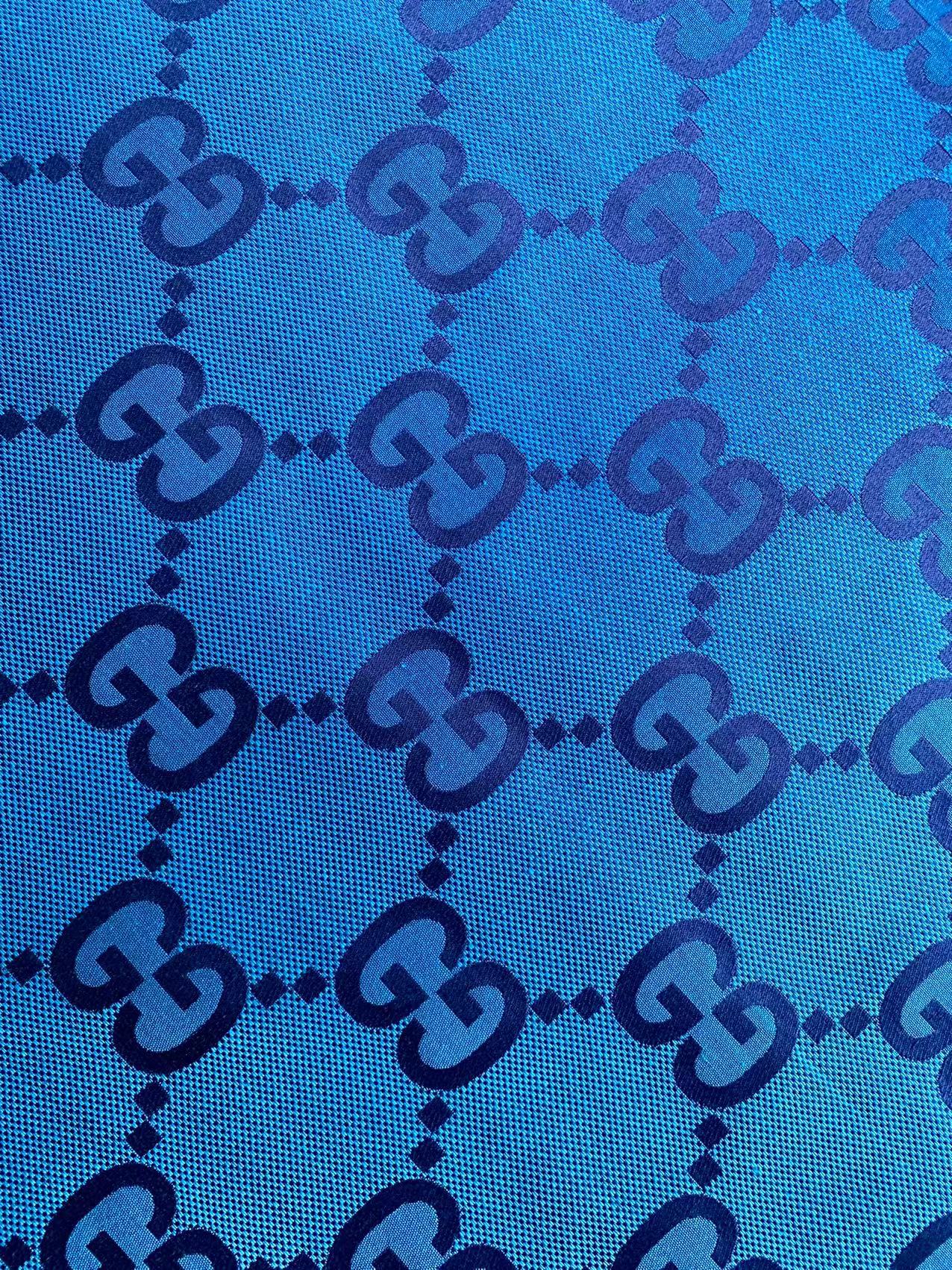 Classic Gucci 2.3 Inch Canvas Jacquard Cloth Fabric, GG Fabric,Handmade Clothing ,Fashion Sewing DIY Bags Fabric Shoes Fabric Hat Fabric Gucci Design By Yards (Sky Blue)