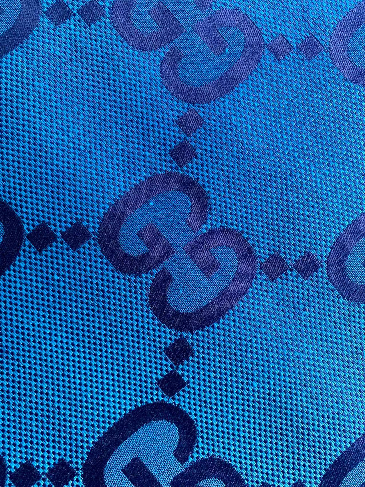 Classic Gucci 2.3 Inch Canvas Jacquard Cloth Fabric, GG Fabric,Handmade Clothing ,Fashion Sewing DIY Bags Fabric Shoes Fabric Hat Fabric Gucci Design By Yards (Sky Blue)
