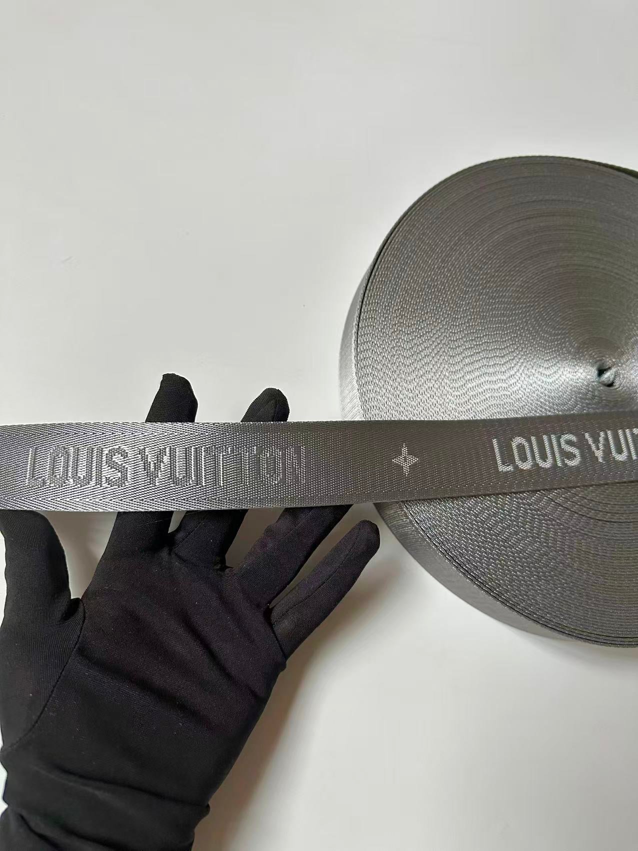 Craft LV 1.5 Inch Handmade Trim Embroidered Gray Stripe Ribbon By Yard