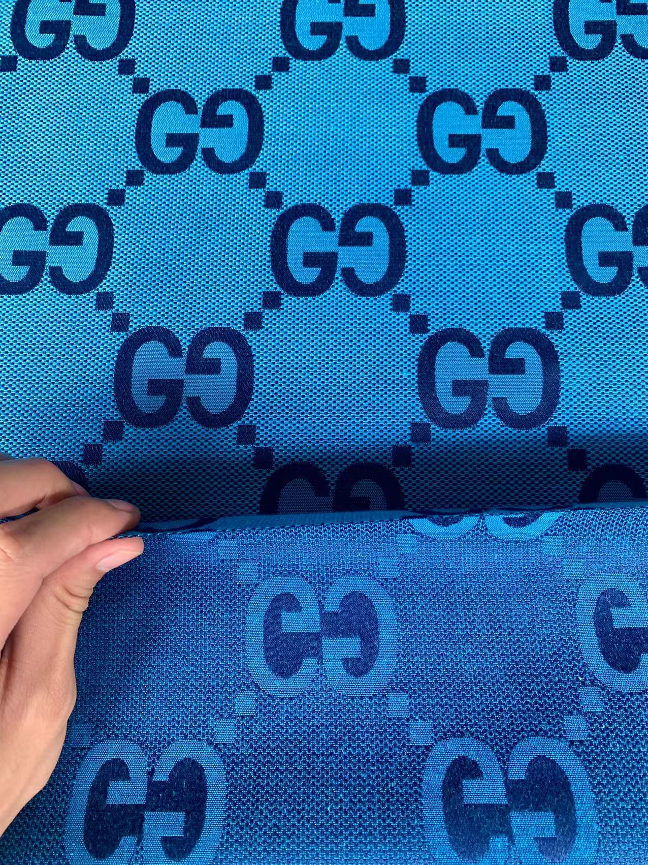 Classic Gucci 2.3 Inch Canvas Jacquard Cloth Fabric, GG Fabric,Handmade Clothing ,Fashion Sewing DIY Bags Fabric Shoes Fabric Hat Fabric Gucci Design By Yards (Sky Blue)