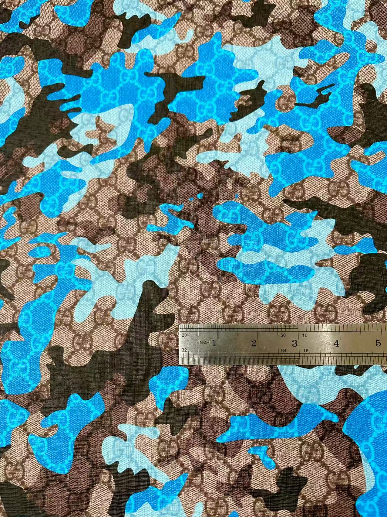 Fashion Gucci With Camouflage Leather Fabric For Handmade Shoes, Upholstery Goods By Yard(Blue)