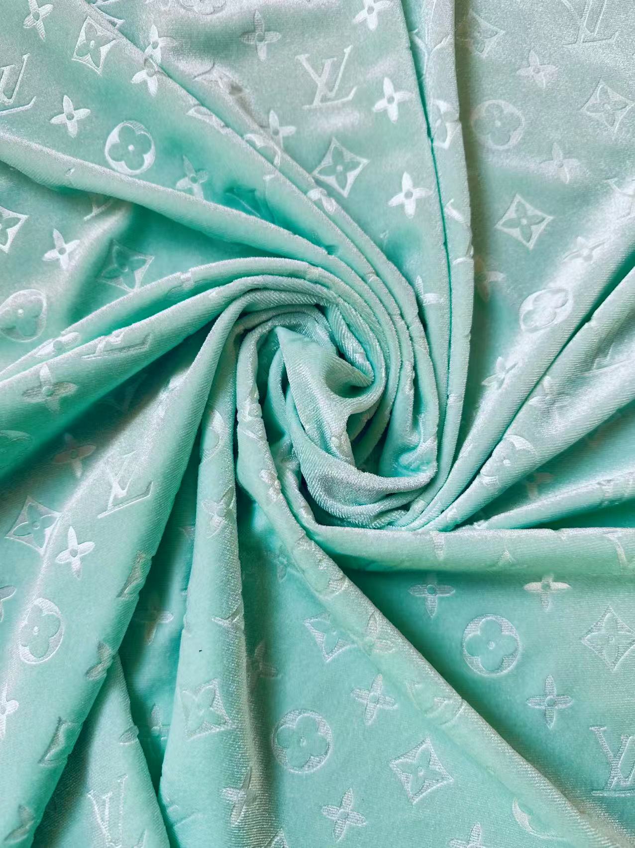 Popular Luxury LV Knitting Velvet Fabric For Handmade Sneaker,Car Upholstery and Apparel By Yard(Light Tiffany Blue)