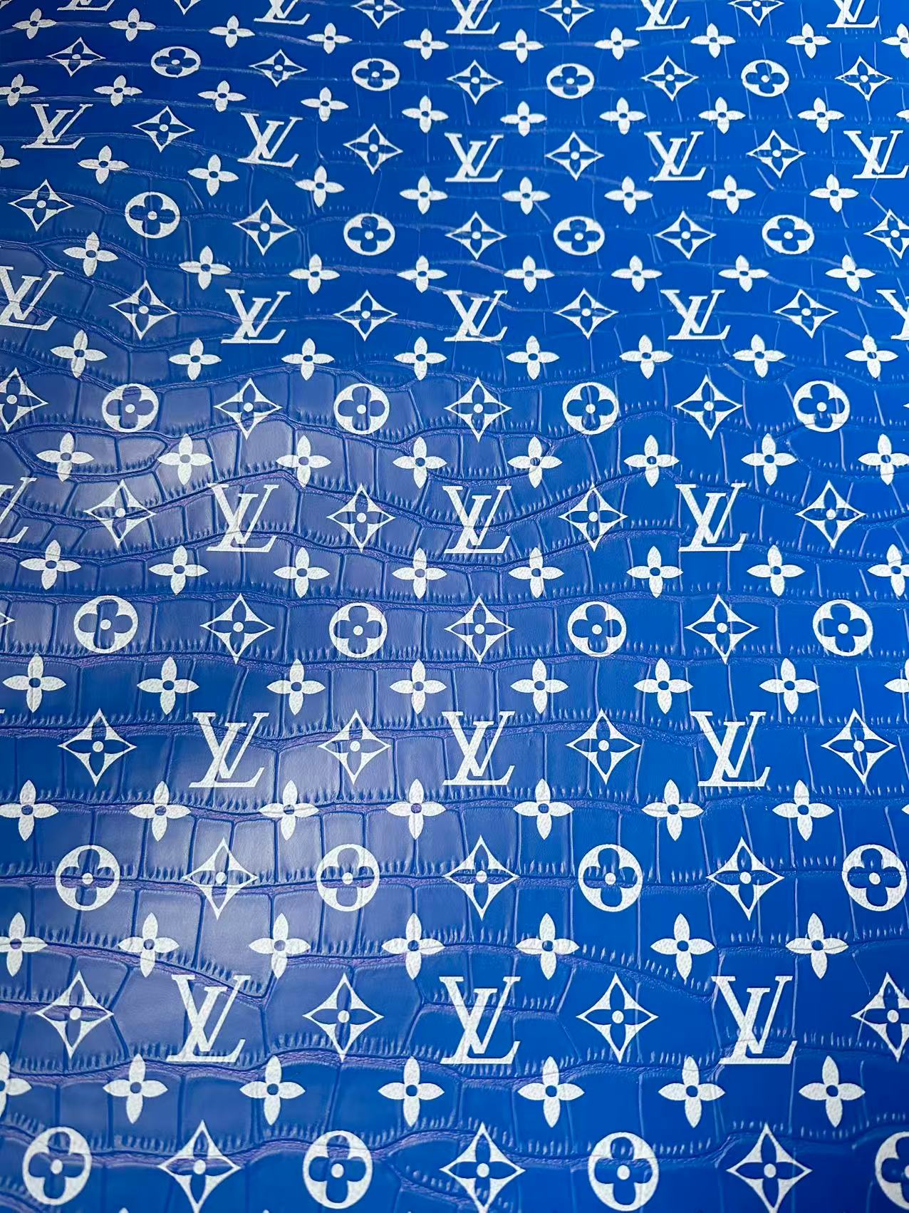 Craft LV Crocodile Texture Alligator Leather Fabric For Handmade Sneaker, Bag Upholstery Goods By Yard (Blue)