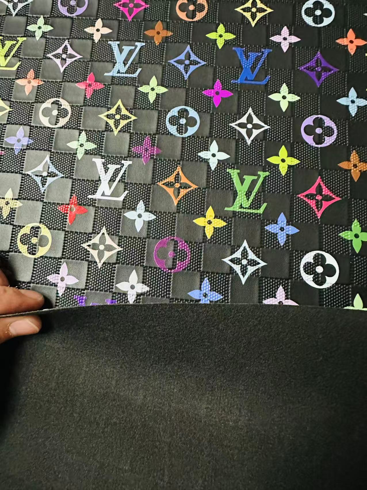 Fashion Monogram Plaid Colorful LV Embossed Leather For Handmade Shoes,Upholstery Goods By Yard