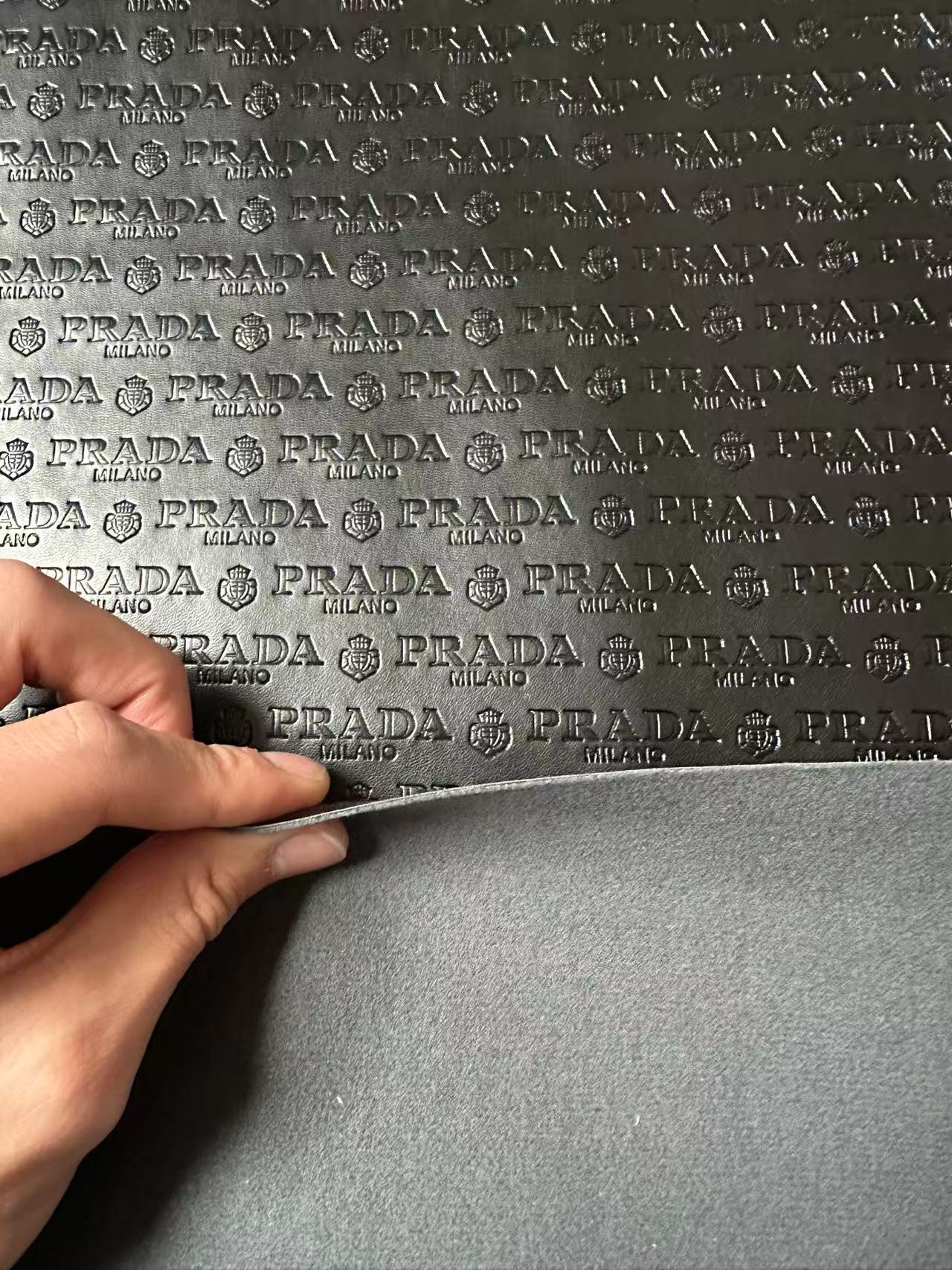 Craft Black Prada Embossed Leather Fabric For Handmade Shoes,Car Upholstery Goods By Yard