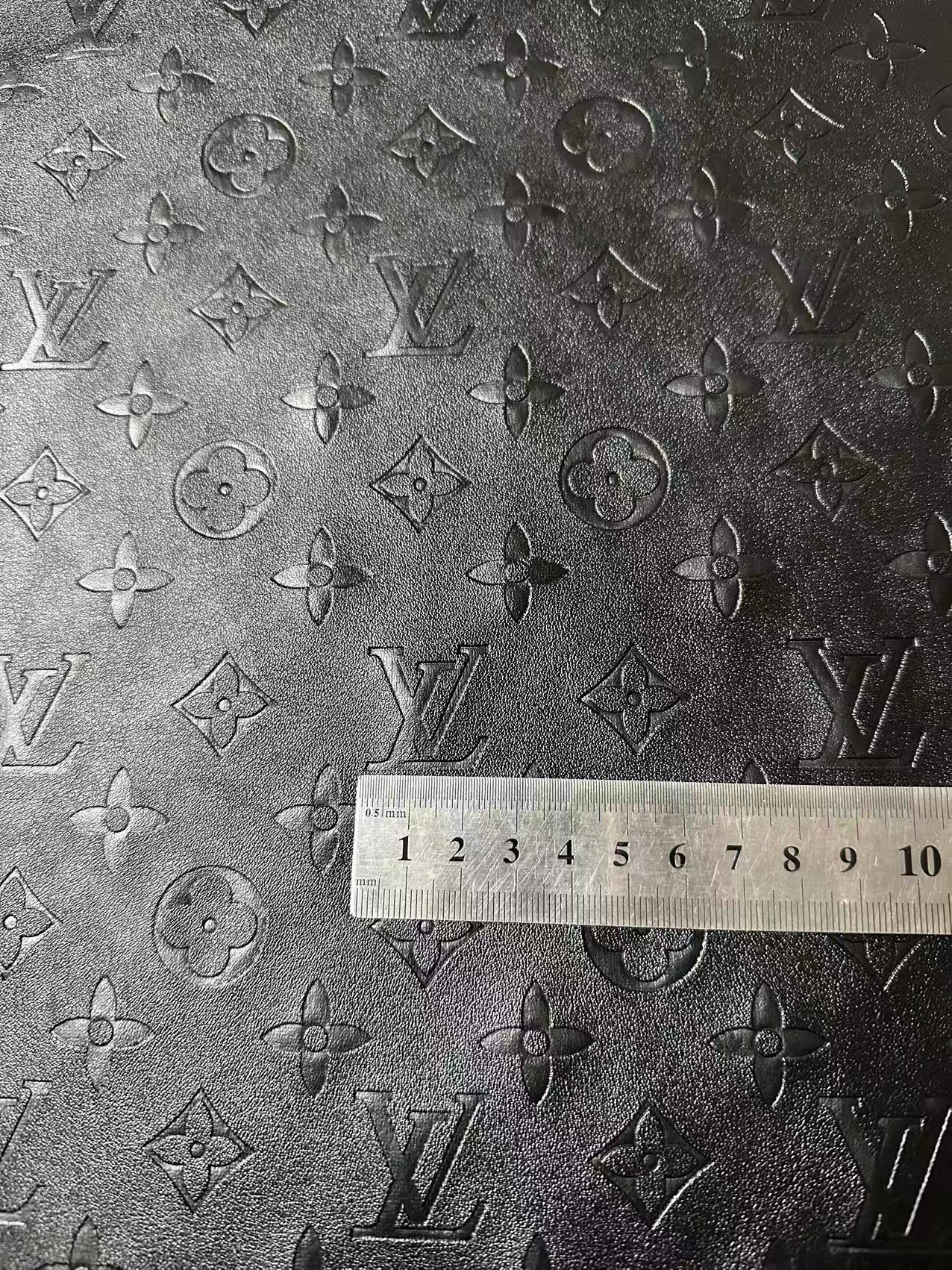 Craft Black LV Sheep Texture Embossed Leather Fabric For Handmade Shoes,Bag,Upholstery Goods By Yard