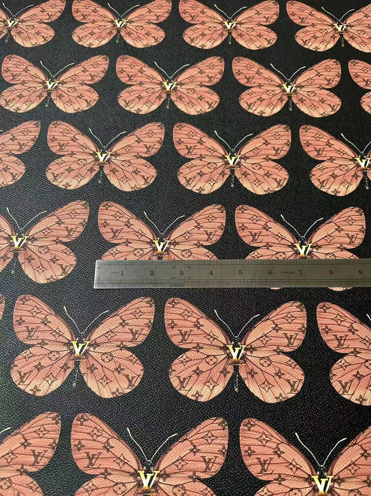 Fashion LV With Butterfly Leather Fabric For Handmade Sneaker,Bag,Clothing Goods By Yard