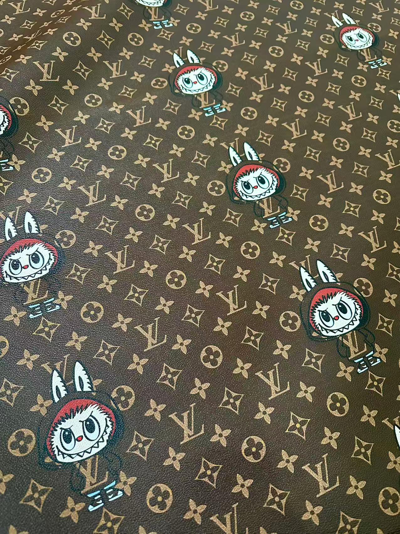 Craft LV With Labubu Leather Fabric For Handmade Sneaker, Bag,DIY Gift Goods By Yard