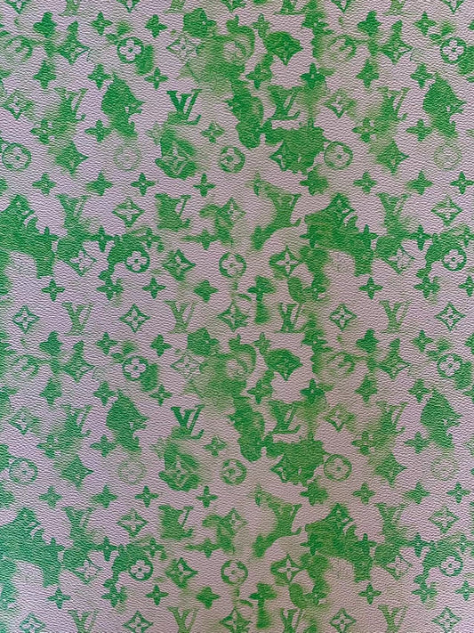 Classic Watercolour LV Vinyl Leather Case Fabric, Handmade Bag Fabric, Hand-made Shoes  Fabric By Yard(Green)