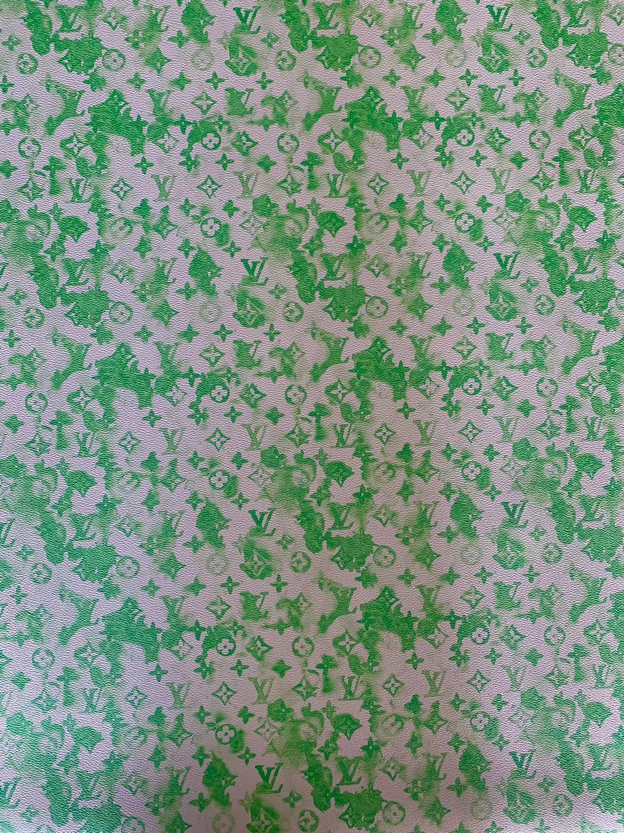 Classic Watercolour LV Vinyl Leather Case Fabric, Handmade Bag Fabric, Hand-made Shoes  Fabric By Yard(Green)