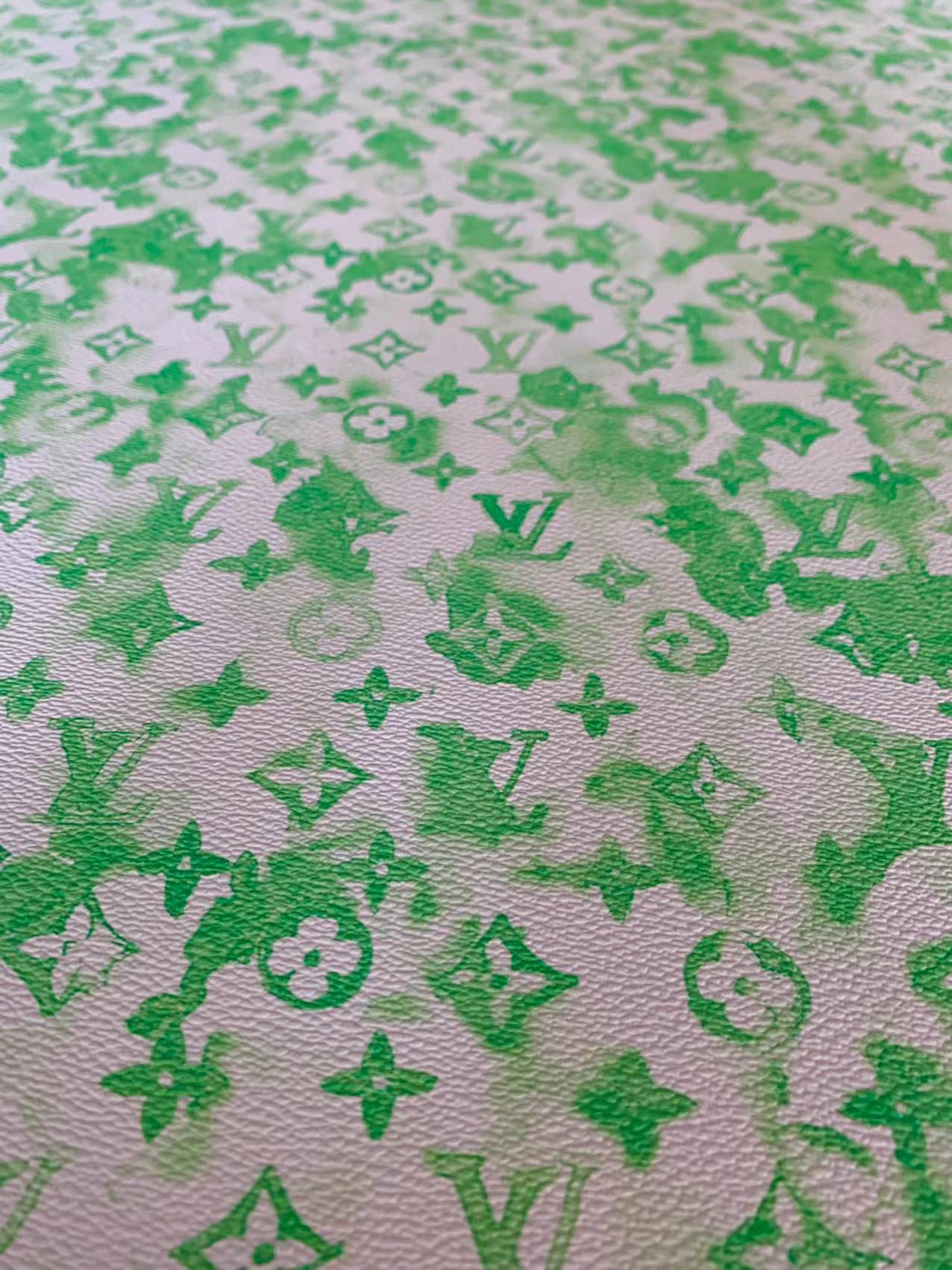 Classic Watercolour LV Vinyl Leather Case Fabric, Handmade Bag Fabric, Hand-made Shoes  Fabric By Yard(Green)