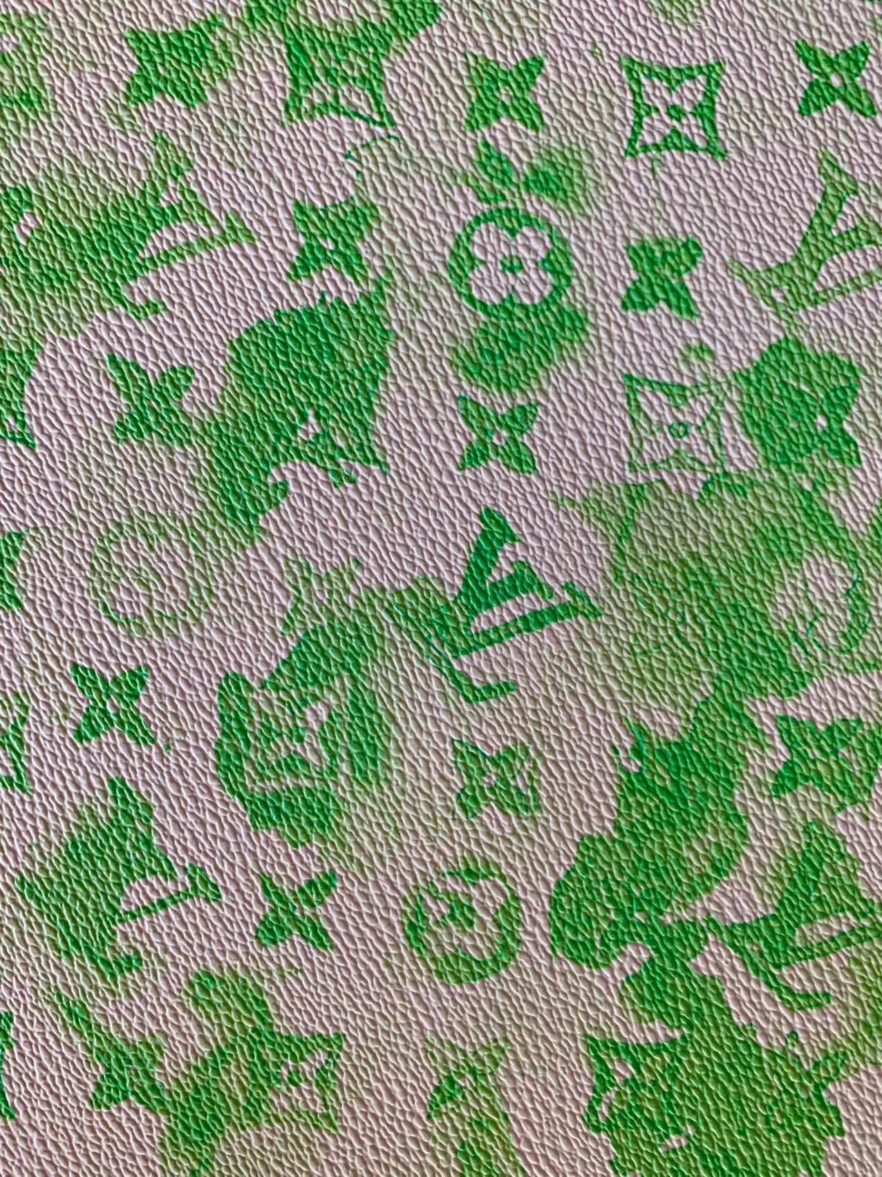 Classic Watercolour LV Vinyl Leather Case Fabric, Handmade Bag Fabric, Hand-made Shoes  Fabric By Yard(Green)