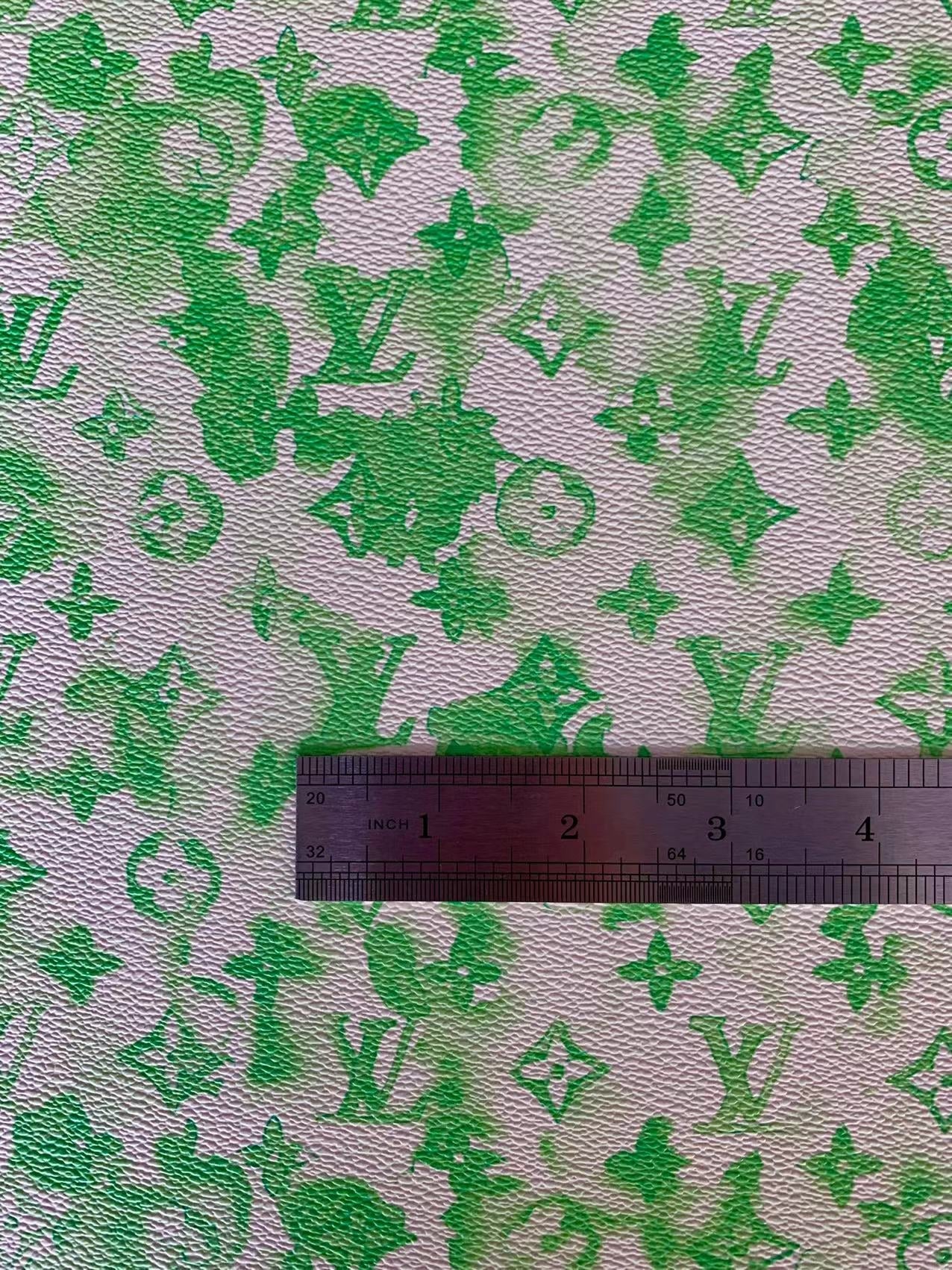 Classic Watercolour LV Vinyl Leather Case Fabric, Handmade Bag Fabric, Hand-made Shoes  Fabric By Yard(Green)