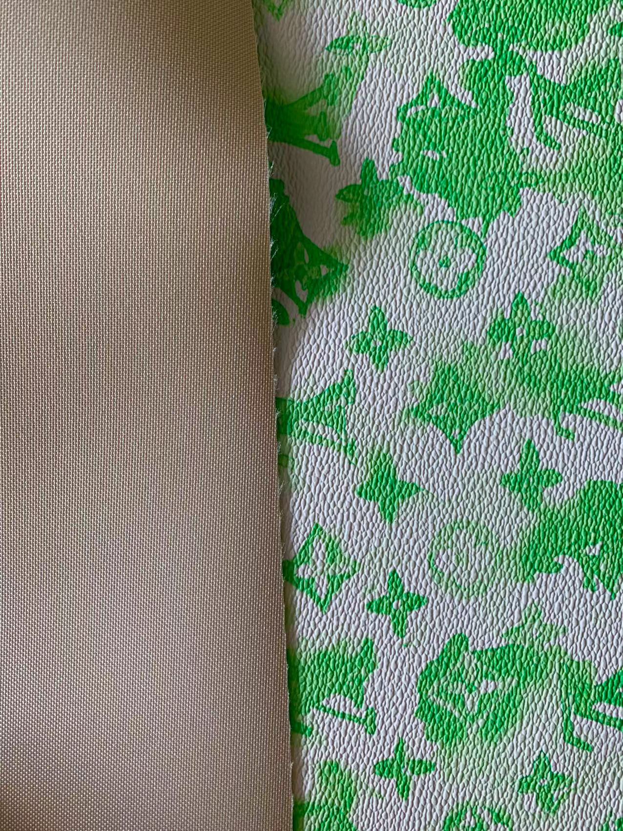 Classic Watercolour LV Vinyl Leather Case Fabric, Handmade Bag Fabric, Hand-made Shoes  Fabric By Yard(Green)