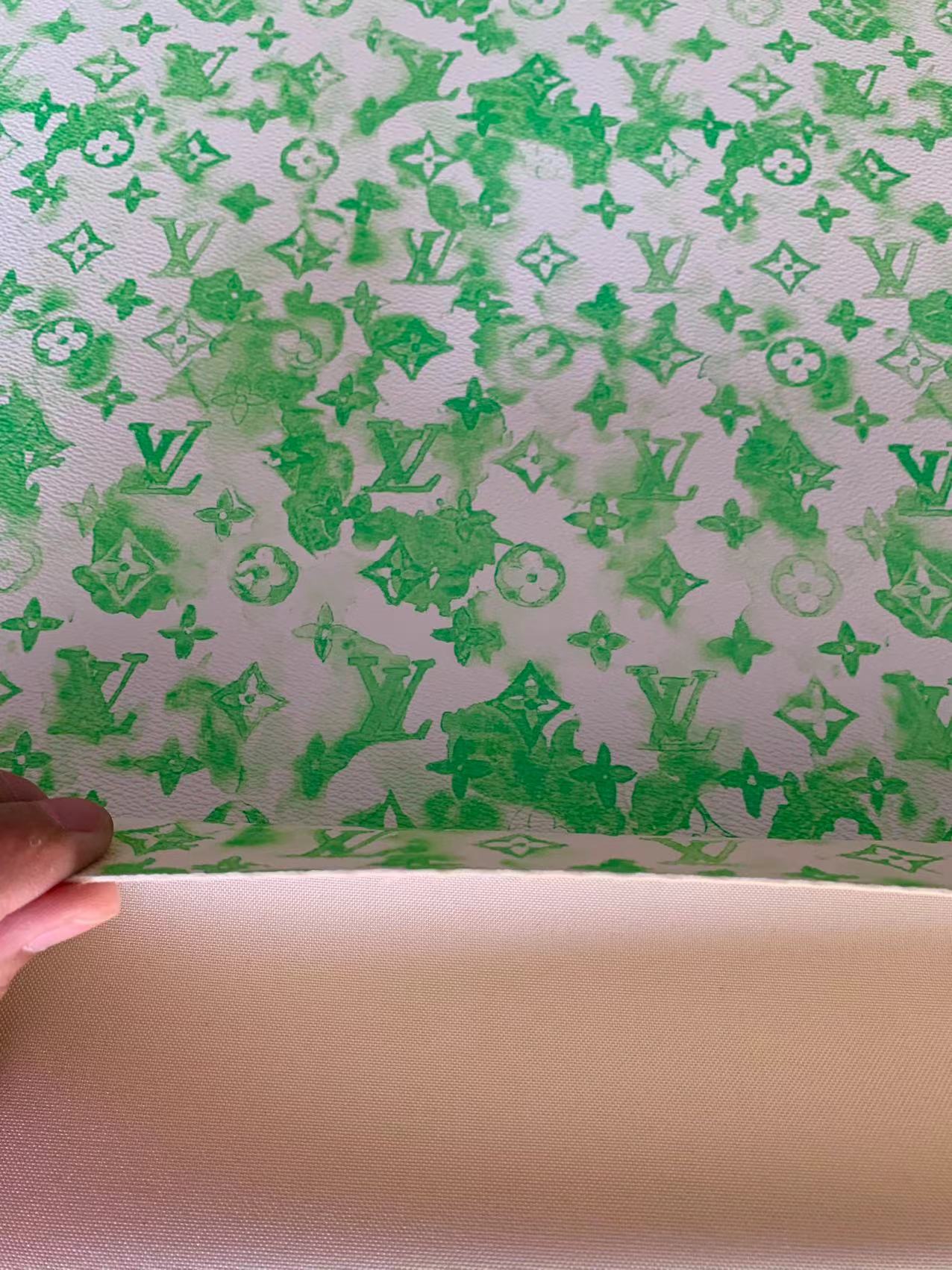 Classic Watercolour LV Vinyl Leather Case Fabric, Handmade Bag Fabric, Hand-made Shoes  Fabric By Yard(Green)