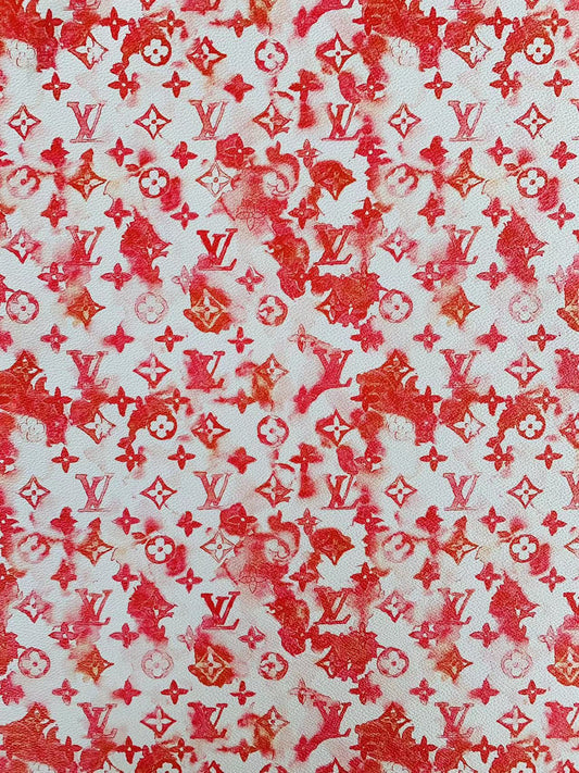 Classic Watercolour  LV  Leather Case Fabric, Handmade Bag Fabric, Hand-made Shoes  Fabric By Yard (Red)