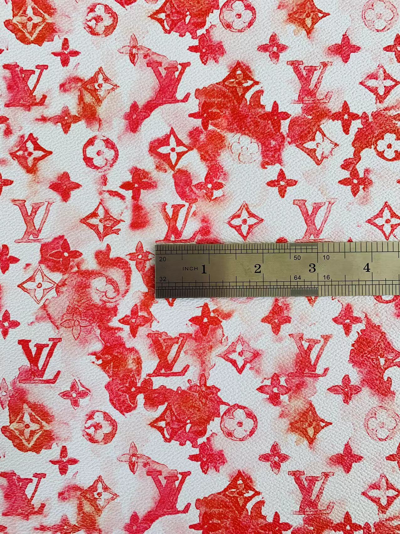 Classic Watercolour  LV  Leather Case Fabric, Handmade Bag Fabric, Hand-made Shoes  Fabric By Yard (Red)