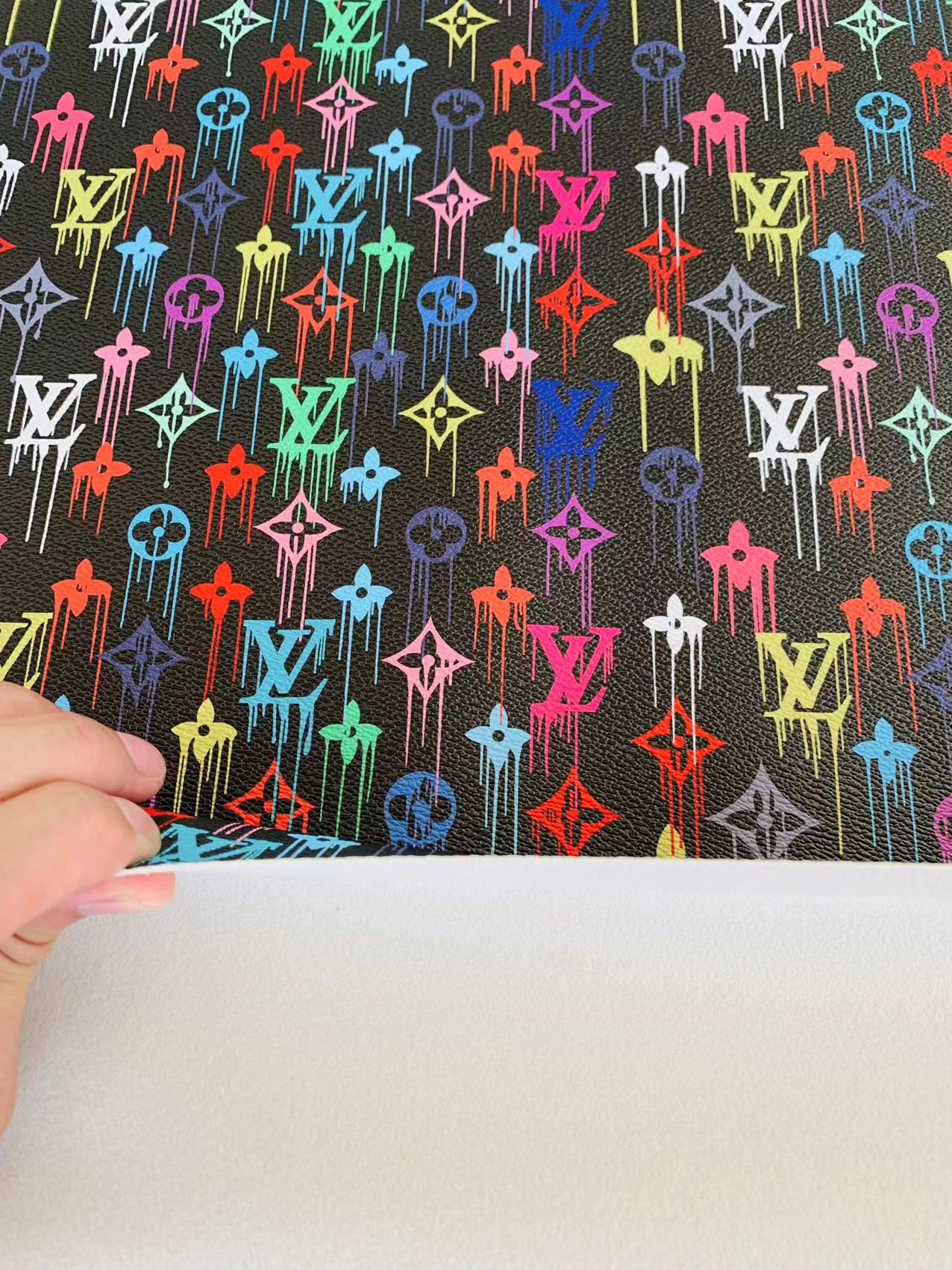 Classic LV Graffiti LOGO Leather Case Fabric, Handmade Bag Fabric, Hand-made Shoes Fabric
