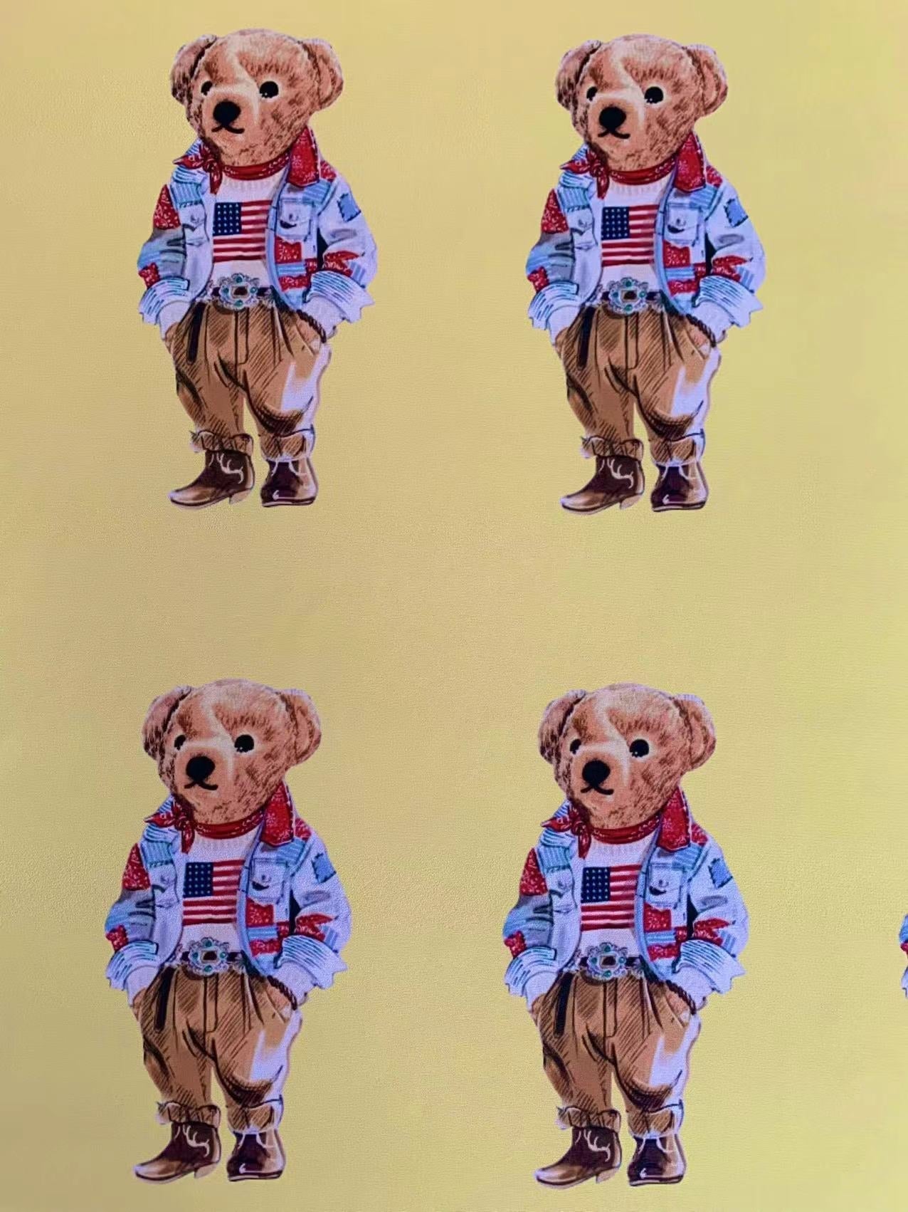 Fashion POLO American Bear Design Cloth Fabric For Handmade Goods By Yards(Yellow)