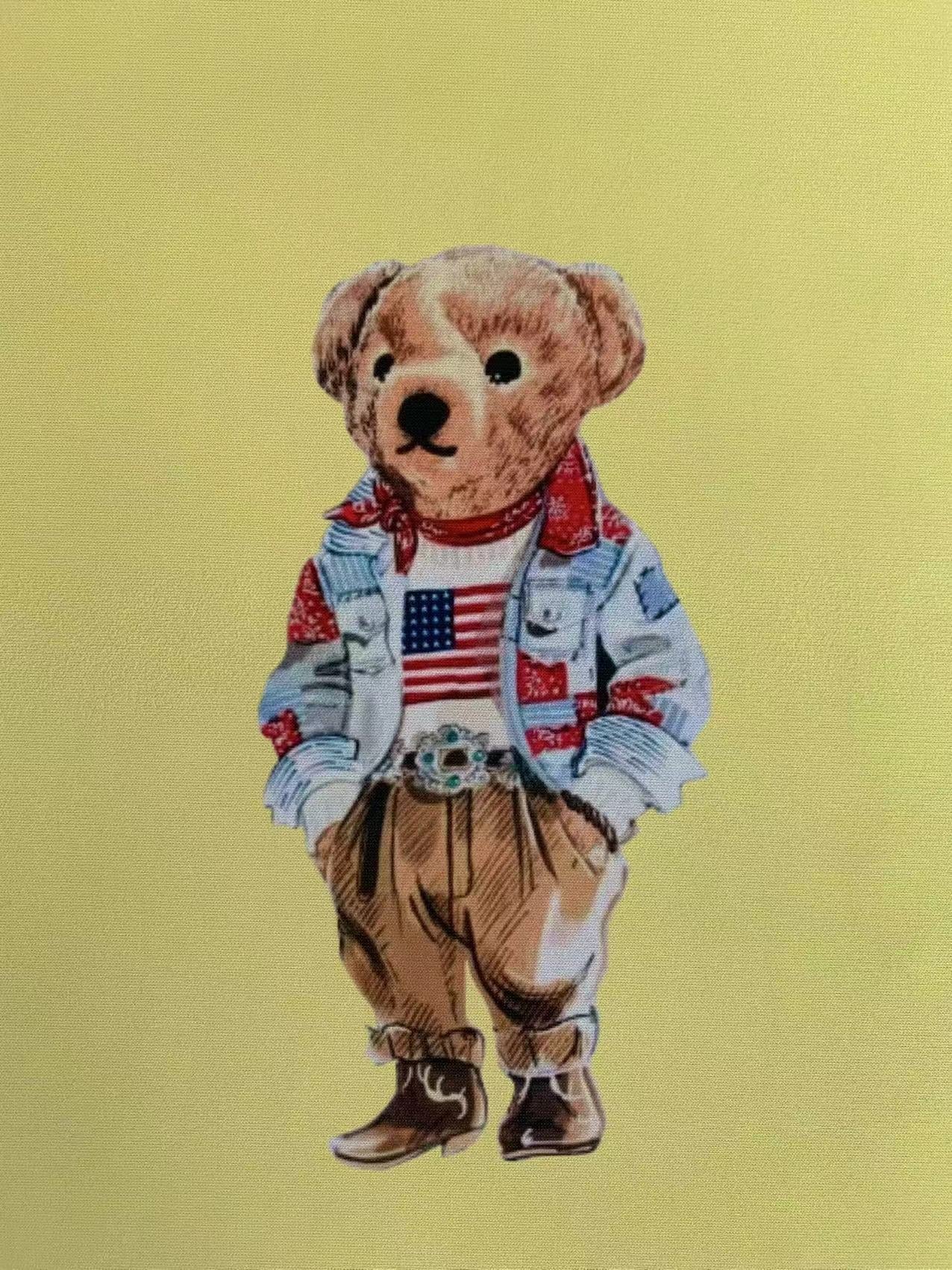 Fashion POLO American Bear Design Cloth Fabric For Handmade Goods By Yards(Yellow)