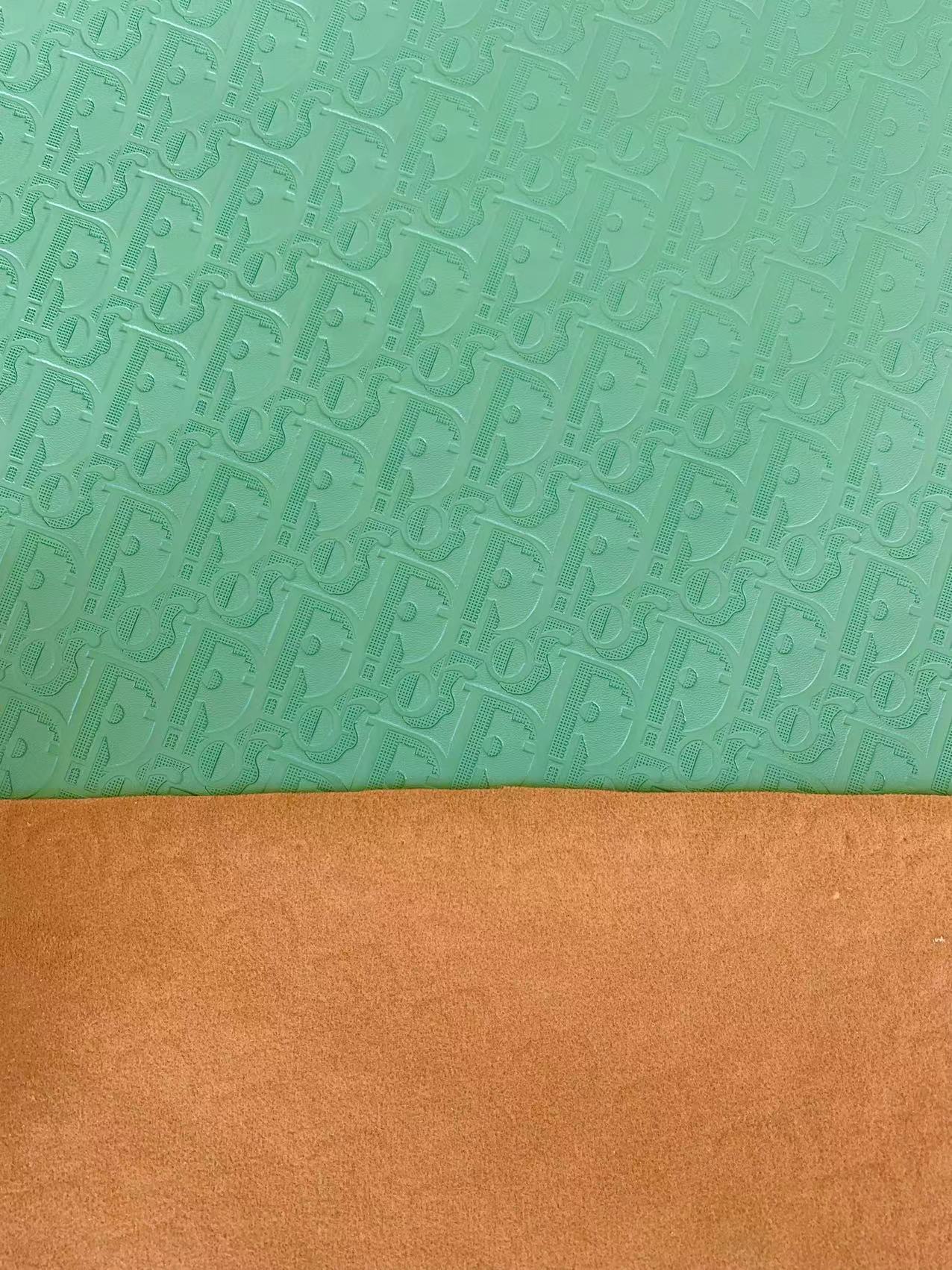 Classic Dior Embossed Craft Leather Fabric Shoes Leather , Bags Leather Fabric By Yards (Light Green)