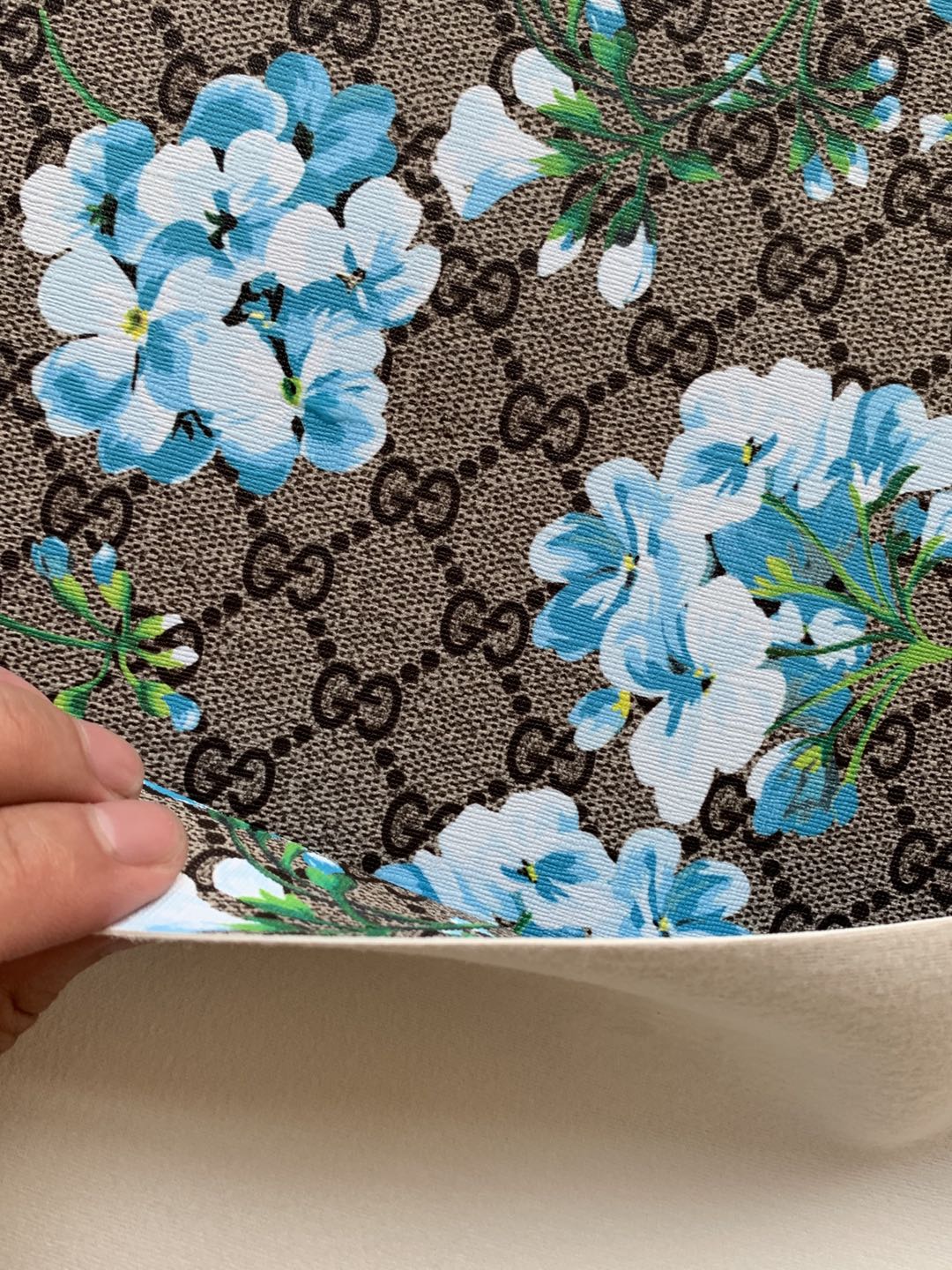 Classic Gucci Leather Case Fabric,Handmade Bag Fabric,Hand-made Shoes Fabric(blue flower)