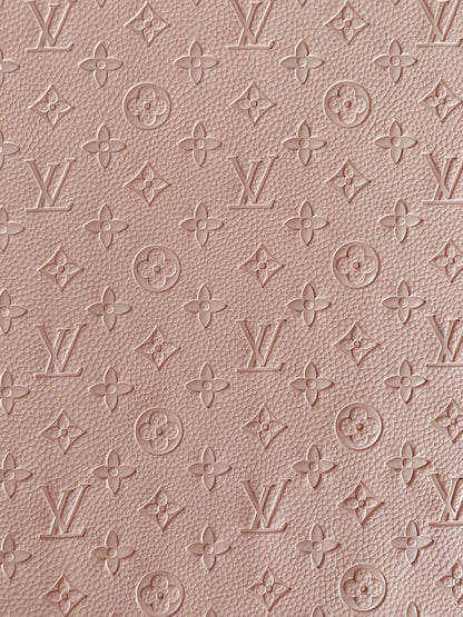 Fashion Embossed LV Crafting Leather Fabric For Handmade Bags ,shoes and DIY Handicrafts  By Yards (Pink)