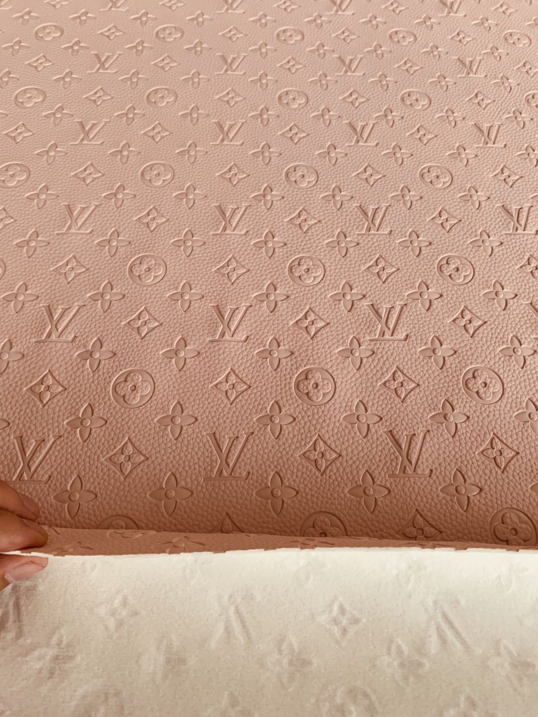 Fashion Embossed LV Crafting Leather Fabric For Handmade Bags ,shoes and DIY Handicrafts  By Yards (Pink)