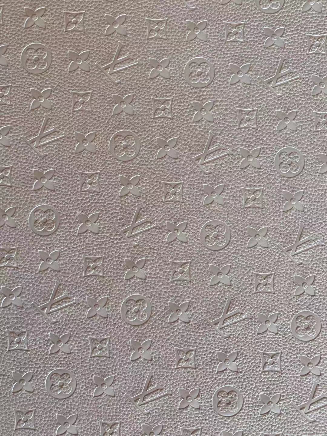 Fashion Embossed LV Crafting Leather Fabric For Handmade Bags ,Shoes and DIY Handicrafts  By Yards (White)