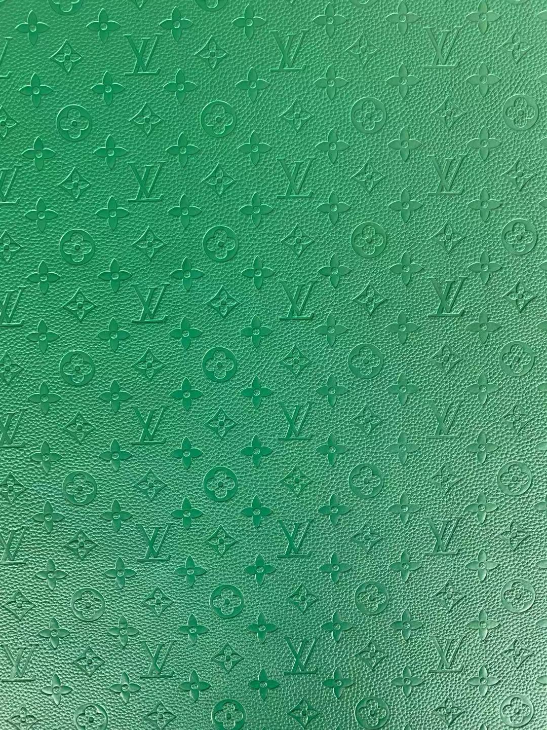 Fashion Embossed LV Crafting Leather Fabric For Handmade Bags and Shoes , Handicrafts  By Yards (Green)