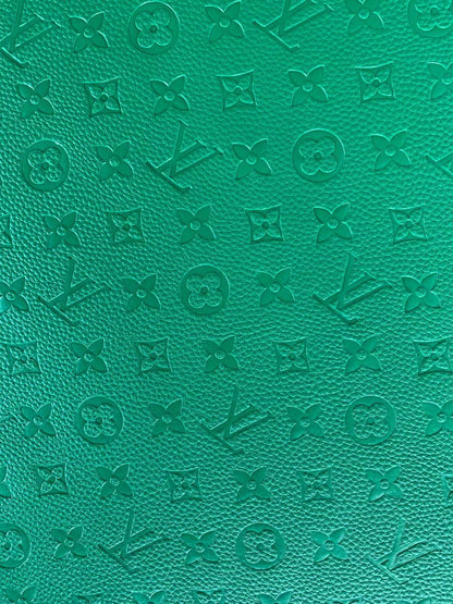 Fashion Embossed LV Crafting Leather Fabric For Handmade Bags and Shoes , Handicrafts  By Yards (Green)