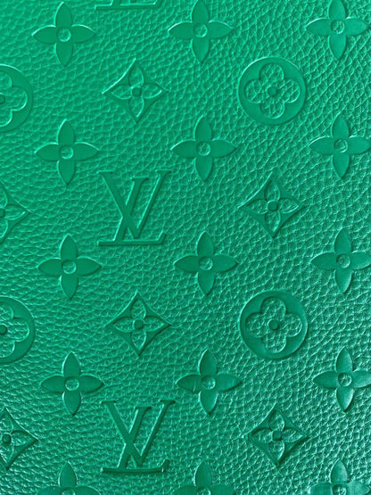 Fashion Embossed LV Crafting Leather Fabric For Handmade Bags and Shoes , Handicrafts  By Yards (Green)