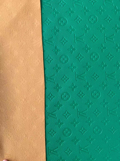 Fashion Embossed LV Crafting Leather Fabric For Handmade Bags and Shoes , Handicrafts  By Yards (Green)