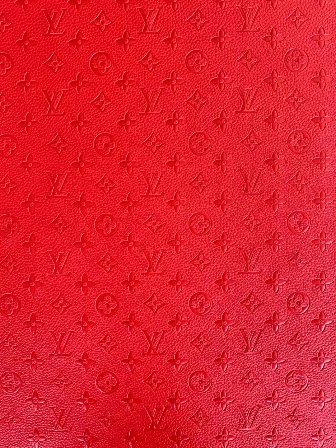 Fashion Embossed LV Crafting Leather Fabric For Handmade Bag ,Shoe and DIY Handicrafts By Yards (Red)