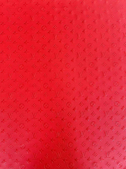 Fashion Embossed LV Crafting Leather Fabric For Handmade Bag ,Shoe and DIY Handicrafts By Yards (Red)