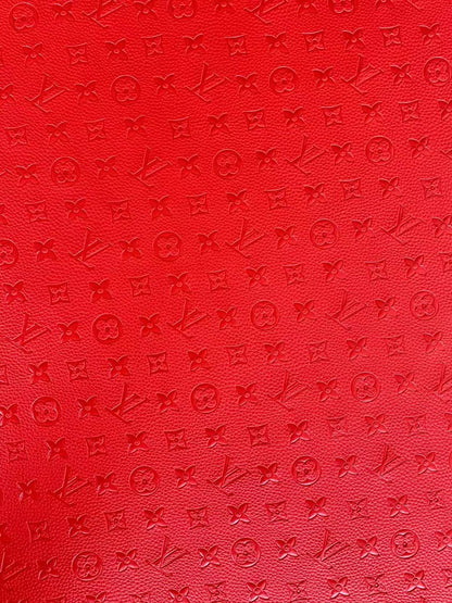 Fashion Embossed LV Crafting Leather Fabric For Handmade Bag ,Shoe and DIY Handicrafts By Yards (Red)