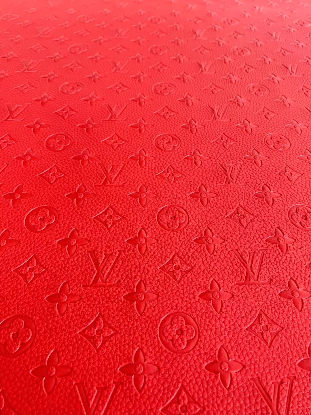 Fashion Embossed LV Crafting Leather Fabric For Handmade Bag ,Shoe and DIY Handicrafts By Yards (Red)