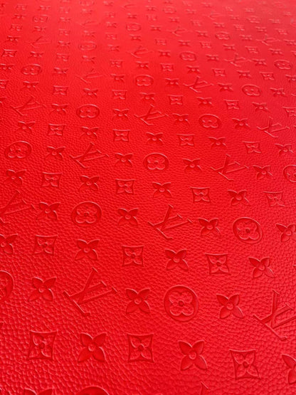 Fashion Embossed LV Crafting Leather Fabric For Handmade Bag ,Shoe and DIY Handicrafts By Yards (Red)