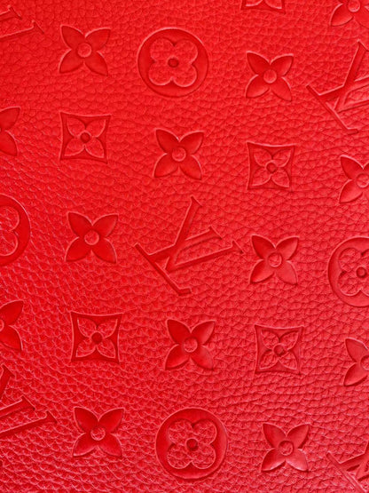 Fashion Embossed LV Crafting Leather Fabric For Handmade Bag ,Shoe and DIY Handicrafts By Yards (Red)