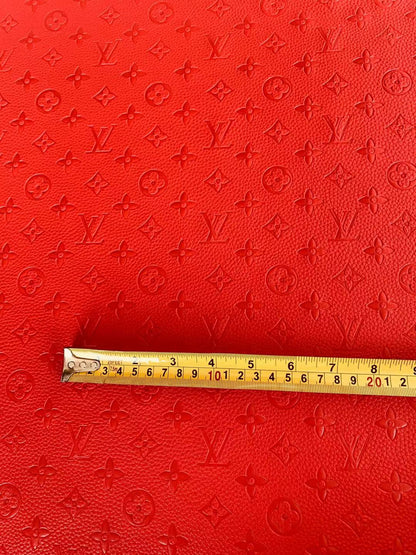 Fashion Embossed LV Crafting Leather Fabric For Handmade Bag ,Shoe and DIY Handicrafts By Yards (Red)