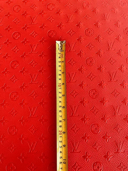 Fashion Embossed LV Crafting Leather Fabric For Handmade Bag ,Shoe and DIY Handicrafts By Yards (Red)