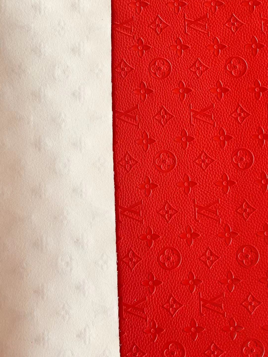 Fashion Embossed LV Crafting Leather Fabric For Handmade Bag ,Shoe and DIY Handicrafts By Yards (Red)