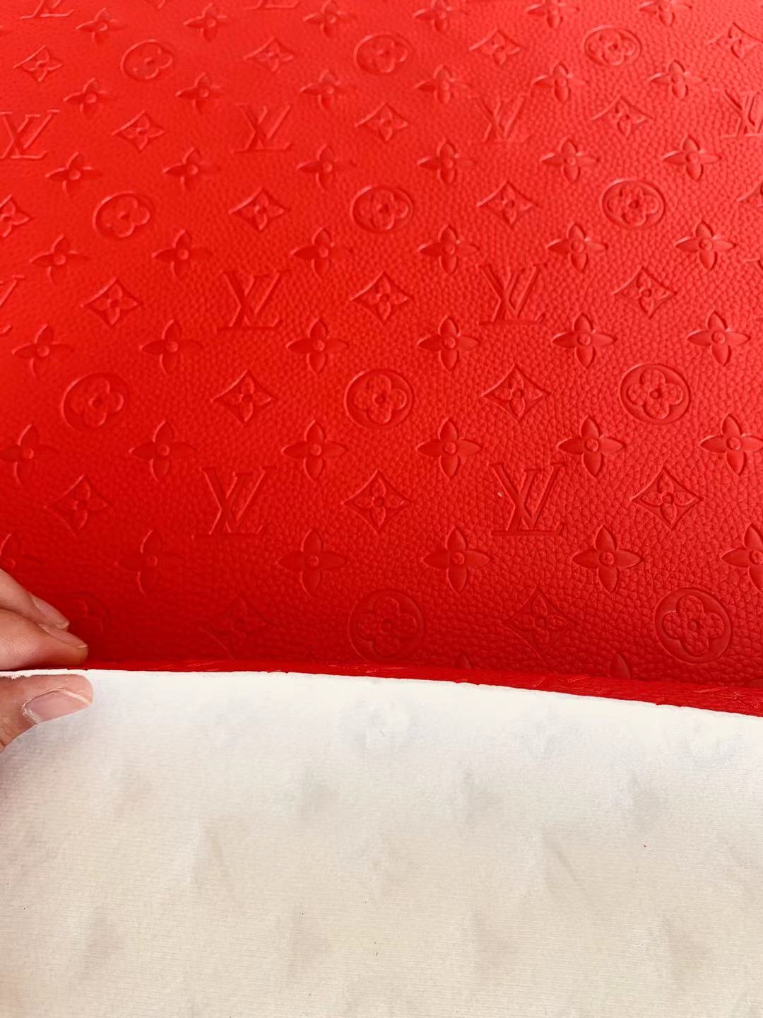 Fashion Embossed LV Crafting Leather Fabric For Handmade Bag ,Shoe and DIY Handicrafts By Yards (Red)