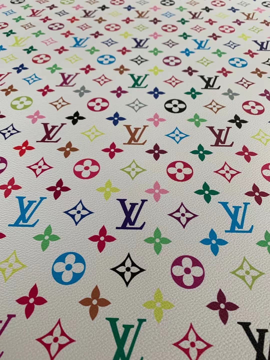 Fashion LV vinyl crafting leather fabric For Handmade Shoes ,Bags and DIY Handicrafts By Yard (Colorful White)