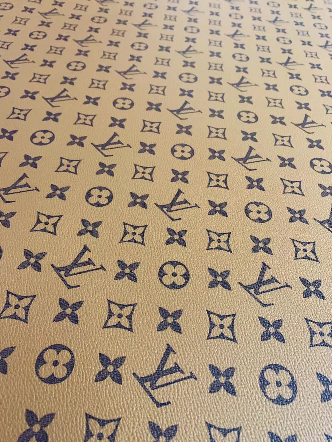 Classic LV vinyl crafting leather fabric For Handmade Shoes,Furniture ,Bike ,Bag and DIY Handicrafts By Yard (Khaki)