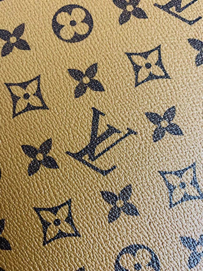 Classic LV vinyl crafting leather fabric For Handmade Shoes,Furniture ,Bike ,Bag and DIY Handicrafts By Yard (Khaki)