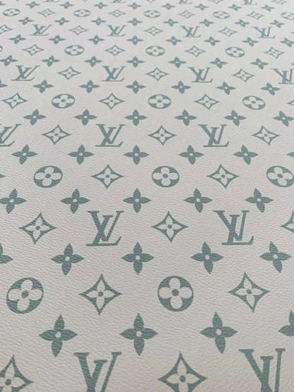 Classic LV vinyl crafting leather fabric For Handmade Shoes,Furniture ,Bike ,Bag and DIY Handicrafts By Yard  (Dark black With green)