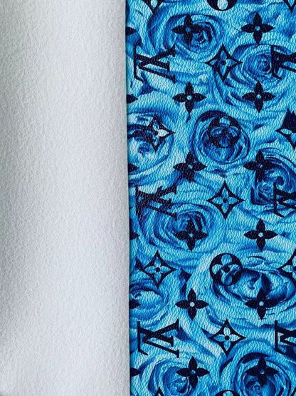 Classic LV Blue Rose  Leather Case Fabric,Handmade Bag Fabric,Hand-made Shoes  Fabric By Yard (Blue Rose)