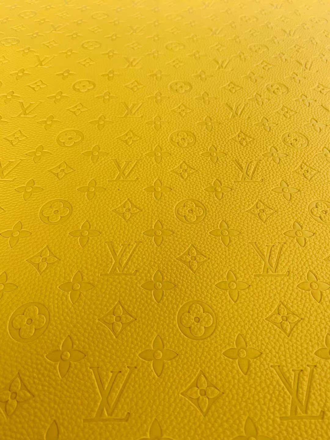 Classic Embossed LV Craft Leather Fabric Shoes Leather , Bags Leather Fabric By Yards (Yellow)