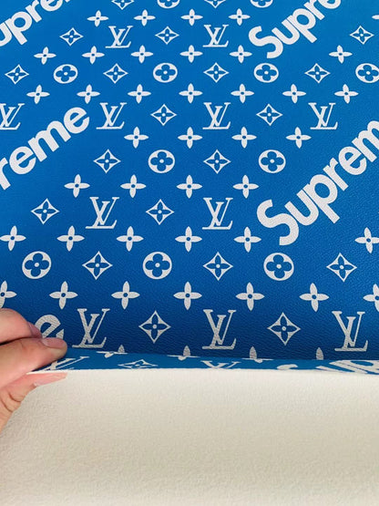 Fashion LV Supreme Leather Case Fabric,Handmade Bag Fabric,Hand-made Shoes Fabric By Yards(Blue)